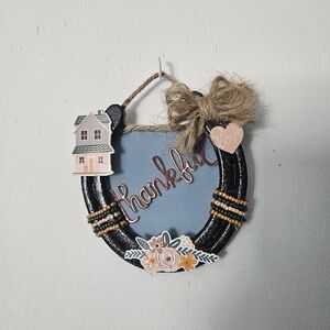 Thankful Horseshoe Wall Hanging - Blue and Black